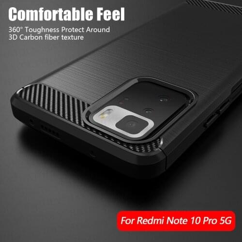 For Xiaomi Redmi Note 10 Pro 5G Case Shockproof Bumper Carbon Fiber Soft Silicone TPU Slim Phone Back Cover Redmi Note 10 Pro 5G