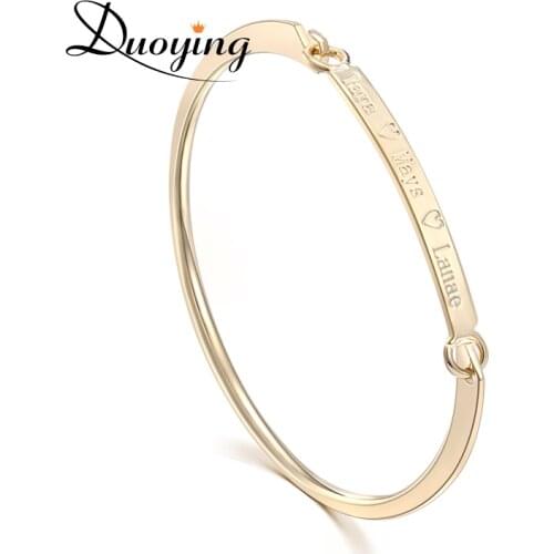 DUOYING 40*4 mm Gold Bar Bangle Bracelet Custom Name Copper Bracelet Personalize Initial Engrave Name Bracelet & Bangle