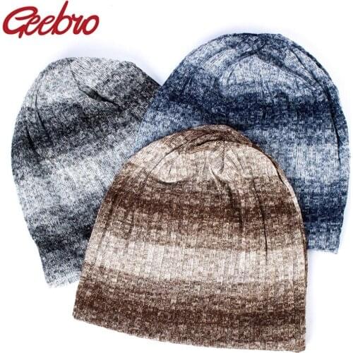 Geebro Striped Color Mixing Men Women Knitted Ribbed Beanies Hat Spring Cap Hip-hop Slouch Hats Unisex