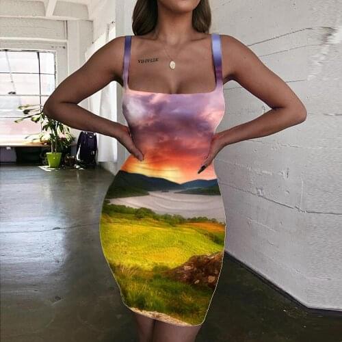 Giyu Brand Landscape Dresses Women Colorful Halter Sleeveless Nebula Ladies Dresses Womens Clothing Mini Evening Short