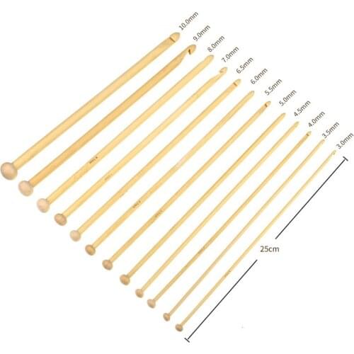 12PCs/Set 10mm - 3mm Bamboo Crochet Hooks Hand Sewing Needles DIY For Sweater Bag Natural Color 25cm long