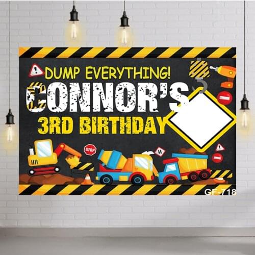 Brick Wall Cartoon Builder Truck Construction Background Birthday Party Decor Backdrop Customized Photocall Banner