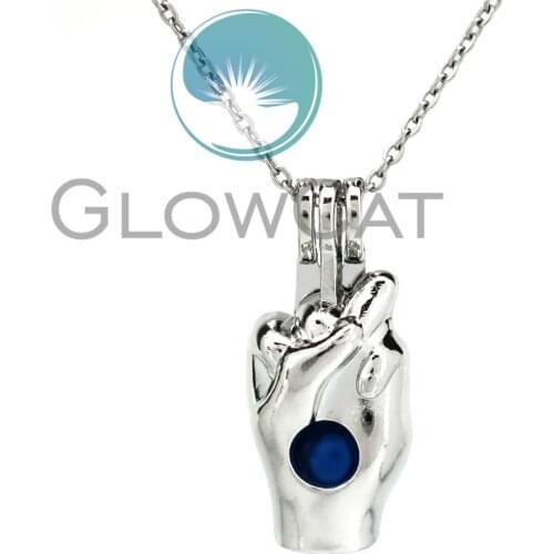 KK947 Hand Gesture Beads Cage Locket Pendant Perfume Diffuser Pearl Cage Necklace