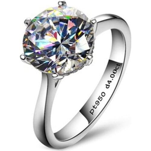 Classic 4 Carat Solitaire Engagement Ring 6 Claws NSCD Ring for Women 925 Sterling Silver Wedding Ring