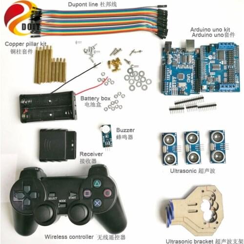 Wireless Handle Control Kit with UNO Board+Motor Drive Board+Joystick Controller+Ultrasonic Sensor+Buzzer for Arduino Car DIY