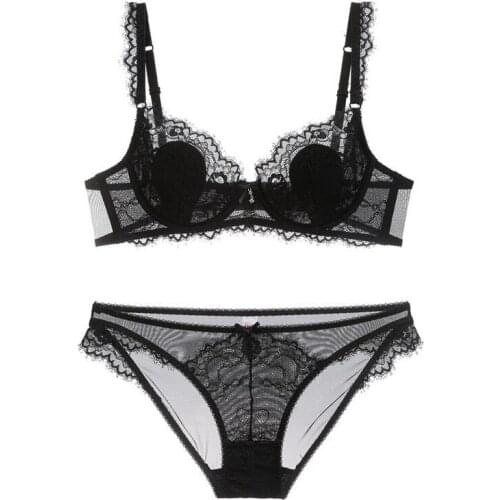 Sexy Lace Ultra Thin Transparent Bra With Padded Lacy Underwear Set Women Lingerie Plus Size Bra and Panties Sets A B C D E Cup