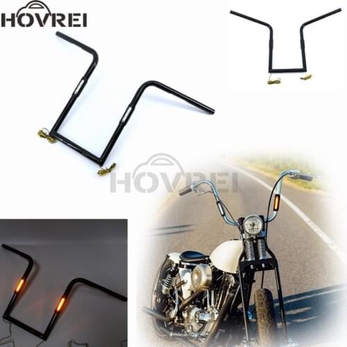 Universal retro Motorcycle 1'' 25mm Drag Handle Bars 14inch 16inch Rise handlebar LED Turn Signal Light For Harley Honda Yamaha