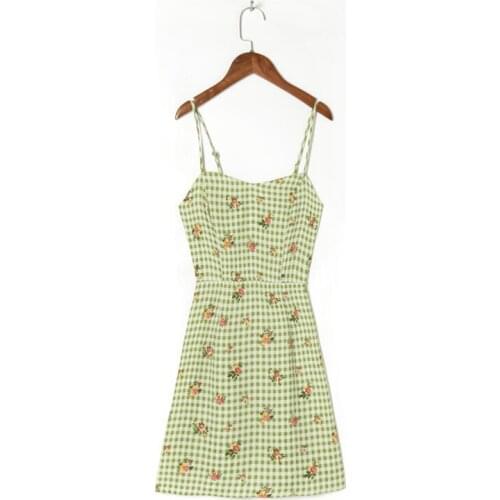 Summer Womens Casual Plaid Print Slim Sling Dress