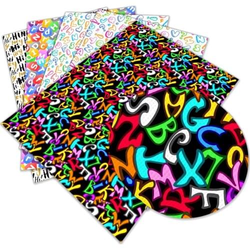 Letters Printed Faux Leather Sheets Color Synthetic Leather Vinyl Fabric for DIY Bows Earrings Making Crafts 22x30 cm