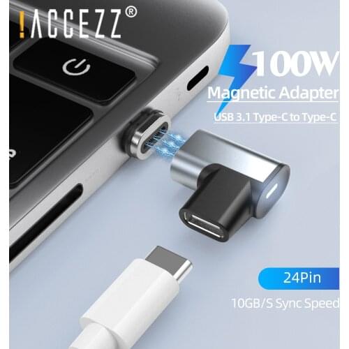 !ACCEZZ 100W USB C Magnetic Adapter 24Pins USB PD Fast Charging Type C Magnet Data Converter USBC Connector For MacBook Pro Air