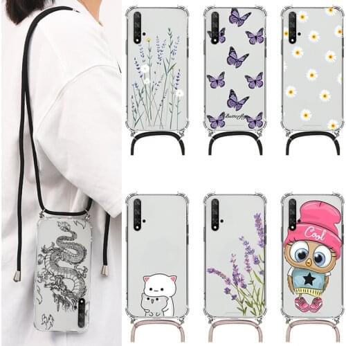 Cute Flowers Case For Huawei Honor 20 Nova 5T Capa Hard PC Airbag Shells For Huawei Nova 5T Nova 5t 5 T Honor 20 Lanyards Bumper