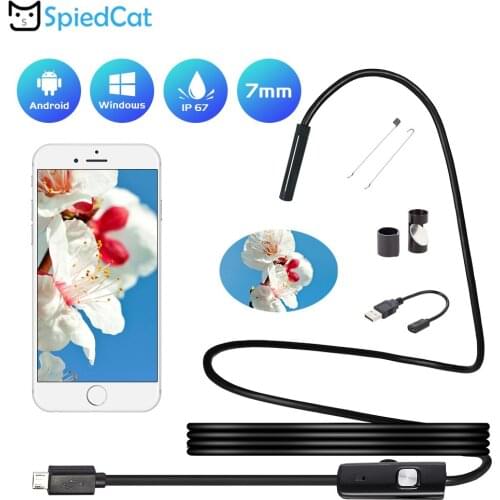 7mm mini Lens 1/2/3.5/5/10M Soft Cable MicroUSB Endoscope Camera Flexible Borescope Tube Waterproof Inspection Video Android PC
