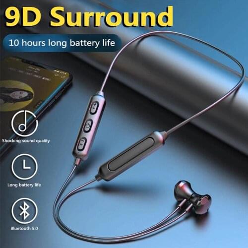 Fashion Bluetooth 5.0 Neckband Earphone Wireless 9D Stereo Sports Magnetic Headphones Hanging Running IPX5 Waterproof Headset