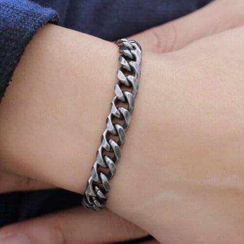 Men Retro Gray Bracelet for Men Punk Stainless Steel Chain Bracelet