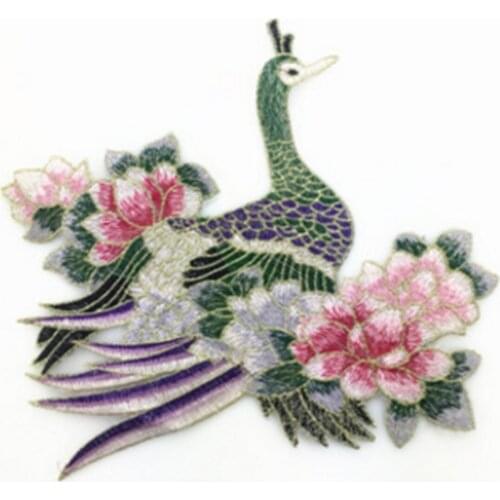 Bird Flowers Embroidery Patch T Shirt Press Sticker Sew On Transfers Patches for Woman Dress Hoodies Coat 22.5x24cm