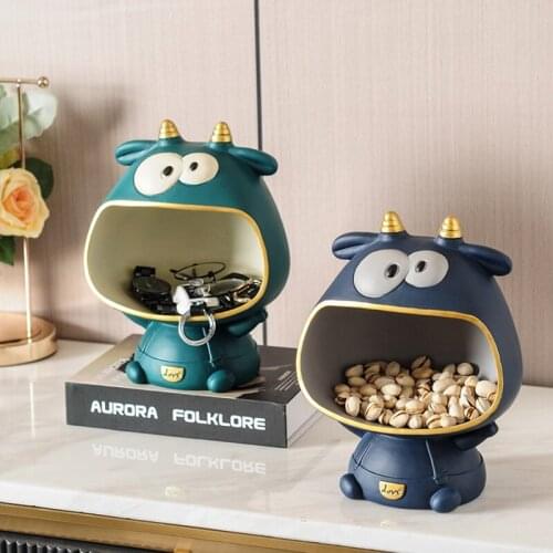 New Figurine Key Sundry Storage Box Home Decor Nordic Creative Lovely Ornaments Resin Cartoon Cow Statue Sculpture Craft Gift
