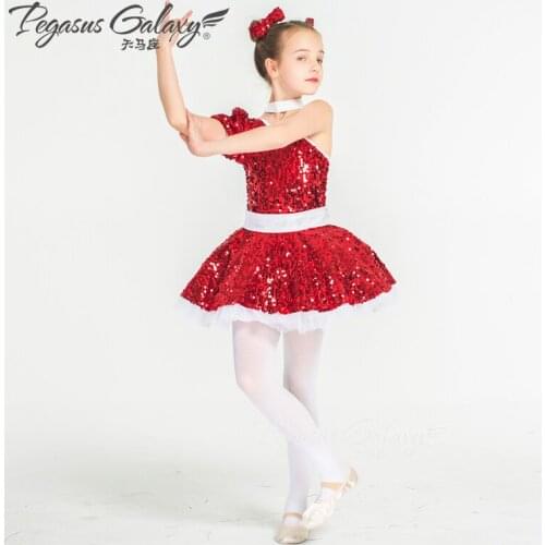 New Sequined Red Modern Ballet Dress 2018 Princess Ballet Dance Dress Professional Tutu Dress Shoulder Performance Suit B-6335
