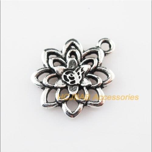 18Pcs Tibetan Silver Color Lotus Flowers Charms Pendants 15x18.5mm