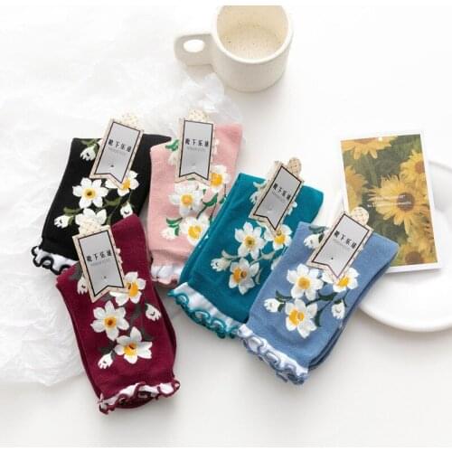 Christmas gift autumn and winter socks new products flower series womens socks forest jacquard tube socks personalized socks
