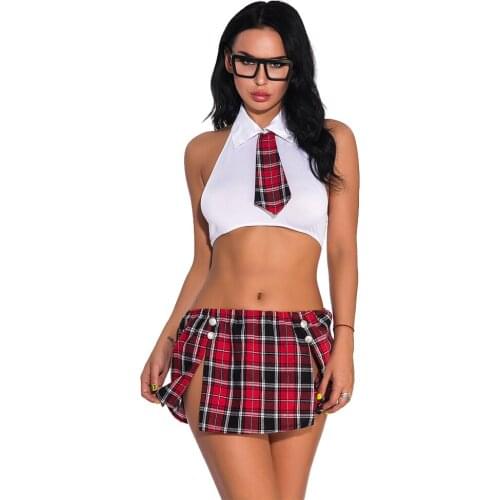 Sexy Student Cosplay Sexy Costume Lingeries White Top with Grid Dress Club Girls Party Clothing fantasia adulto
