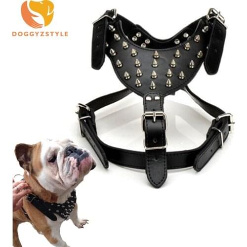 Spiked Studded Large Dog Harness Pitbull Bullldog PU Leather Collar with Sleeve Rivet Decor Pet Dog Chest Harness Pet Supplies