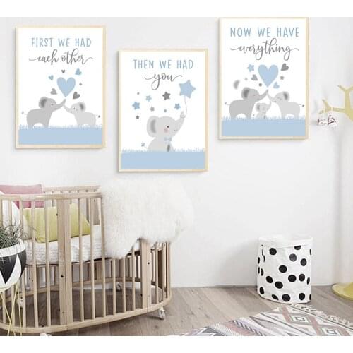Modern Cartoon Elephant A Canvas Painting Art Print Pink and Blue Love Poster Wall Living Room Nordic Home Decoration Picture
