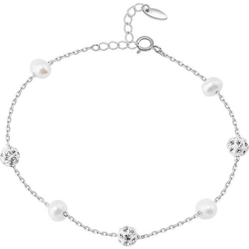 Warm-Run Pearl Shiny Diamond Thin Bracelet Sweet Wind 925 Silver Jewelry from Japan and Korea