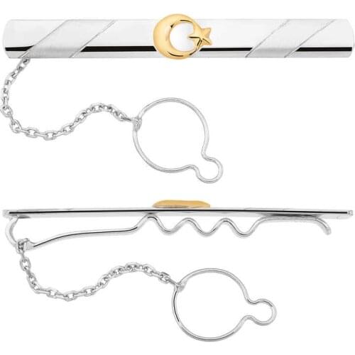 Tevuli 925 Sterling Silver Moon Star Pattern Tie Clips