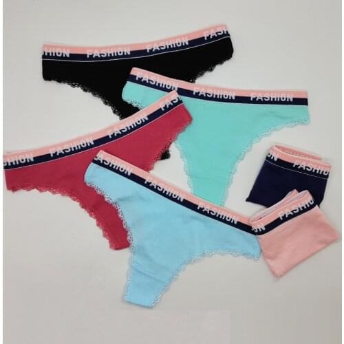6PCS Sexy Panties Thong Women Female Underpants Woman G-string Underwear Lingerie Femme Cotton Letter Embroidery Tangas Mujer