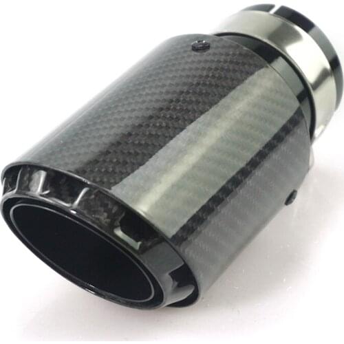 Three layers Universal Car Exhaust Pipe Mufflers Real Carbon Fiber Glossy All Black 2.5'' in, 3.5'' out