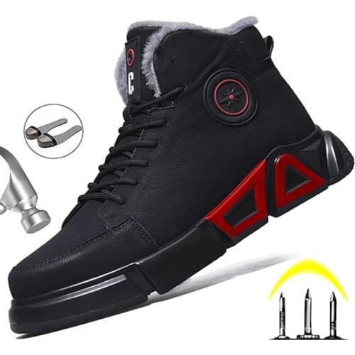 High Quality Work Safety Boots Men Plush Warm Men Boots Indestructible Safety Shoes Men Work Boots Waterproof Work Shoes Male