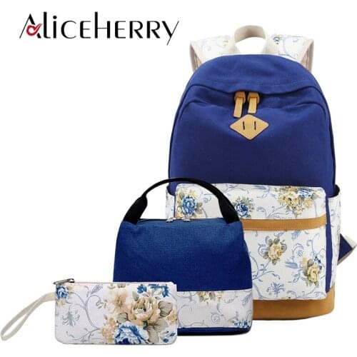 Women School Backpack for Girls Canvas Laptop Backpack Teens Bookbag Set Flower Bag Purse