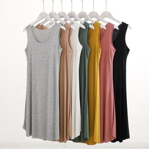 Knitted Women Dress Casual Loose O-Neck Sleeveless Harujuku Mini Robe Summer Dress 121339WLA