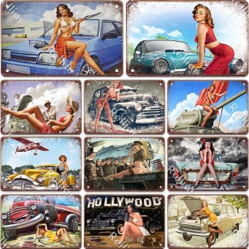 Vintage Sexy Pin-Up Girl Tin Poster Wall Bathroom Bar Garage Decoration Plate Retro Sticker Man Metal Sign Plaques 20×30cm