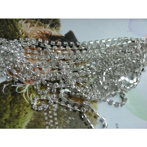 10 Yard 3.5mm SS14 Grade A Crystal Clear Rhinestone Crystal Silver Chain Band Wedding Favor