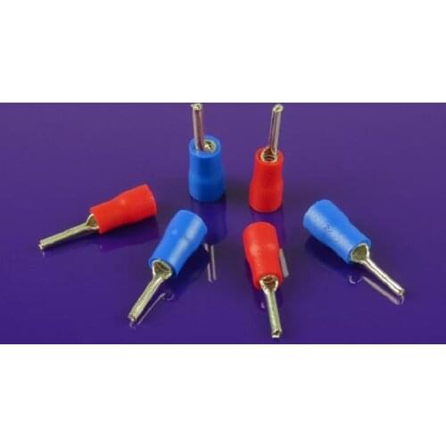 100pcs 22-16AWG Insulated Pin Terminals Electrical Splice Crimp Connector Auto Wiring PTV2-10 red blue