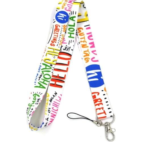 100pcs Hello Different language versions letters Neck Strap Lanyards ID badge card holder keychain Mobile Phone Strap Gifts