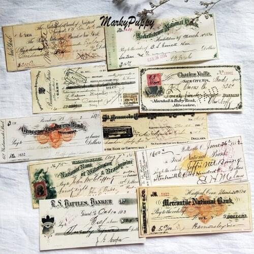 15 Sheets Retro Ticket Vintage Antique Cheque Bullet journal Material Paper Deco DIY Diary Planner Album Scrapbooking Stickers