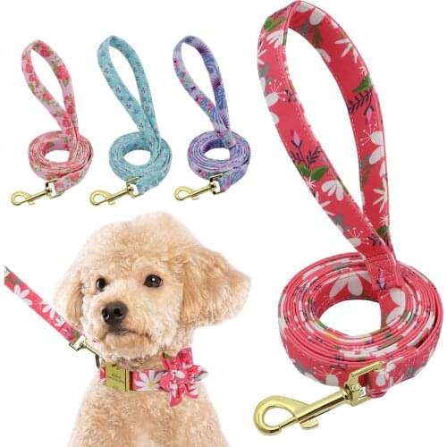 150cm Nylon Dog Leash Flower Printed Pet Lead Rope Padded Dogs Leashes Belt for Small Medium Large Dogs Walking Training
