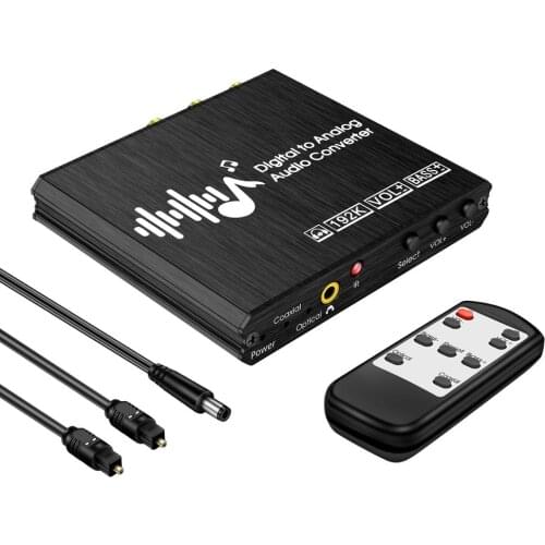 192Khz Digital to Analog Converter with Remote Control Bass&Volume Adjustment,Optical/Coaxial Input to RCA and 3.5mm Jack