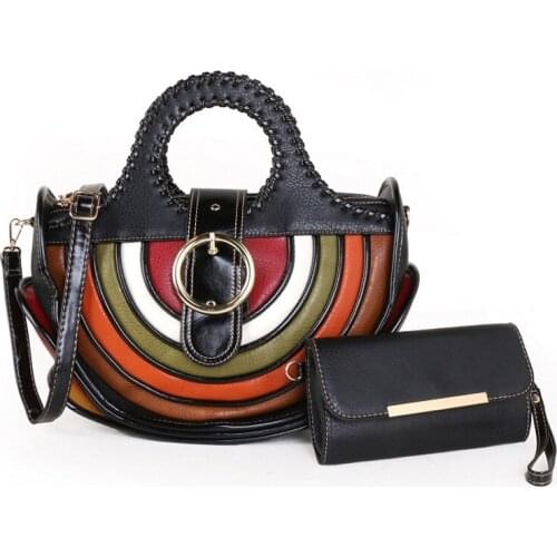 2pcs/Set Vintage Women Handbags PU Leather Colorful Bag Money Clutch Designer Shoulder Bags Large Tote And Purse For Lady