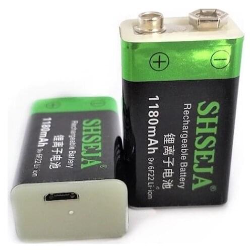 2pcs/lot 9V 1180mAh USB lithium ion battery 6F22 rechargeable battery detector toy rechargeable battery free shipping