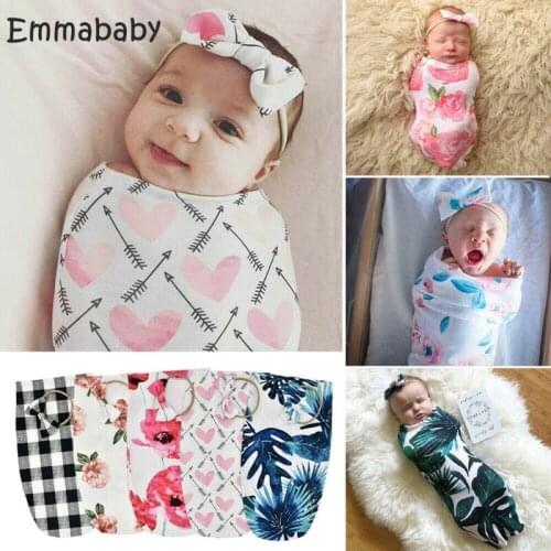 2019 New Newborn Infant Baby Cute Swaddle Blanket Baby Comfortable Soft Sleeping Swaddle Muslin Wrap Headband 2pcs Brand Blanket