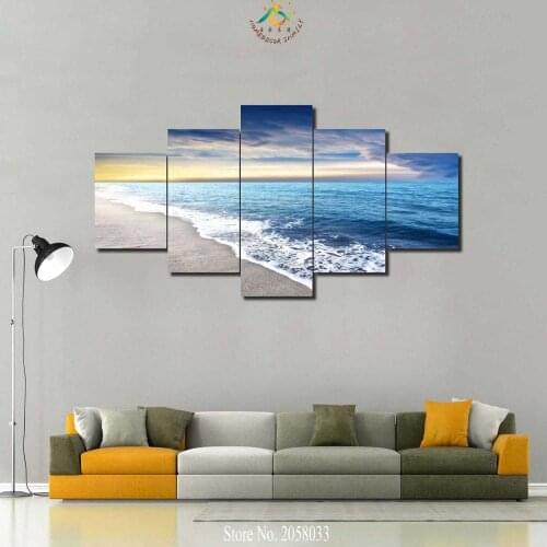 3-4-5 Pieces Blue Seaside Wave Wall Art Paintings Nature Wall Paining Canvas Picture For Living Room Printed Canvas Painting