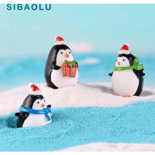 4pcs Christmas red Penguin cartoon animal model Figurine Dollhouse cake home decor miniature fairy garden decoration accessories