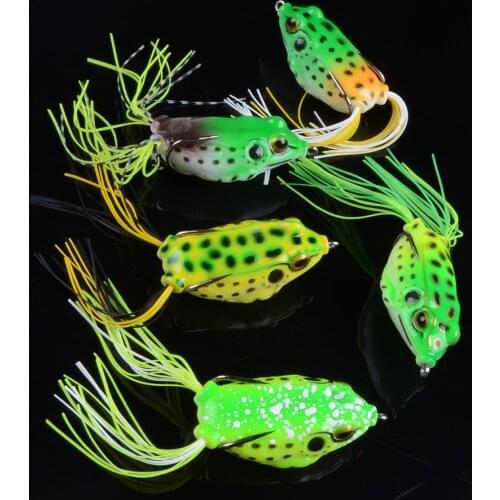 5pcs soft tube bait japan plastic fishing lure frog lure treble hooks Topwater ray frog 5.5CM 13.8G artificial soft bait 3D Eyes