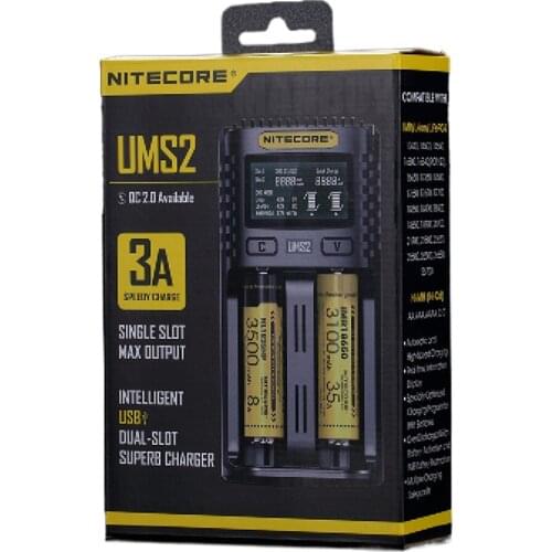 Nitecore 3A Quick Charger UMS2 Automatic Universal Intelligent USB Dual-Slot Superb Charger Li-ion Ni-Cd Ni-MH IMR Free Shipping