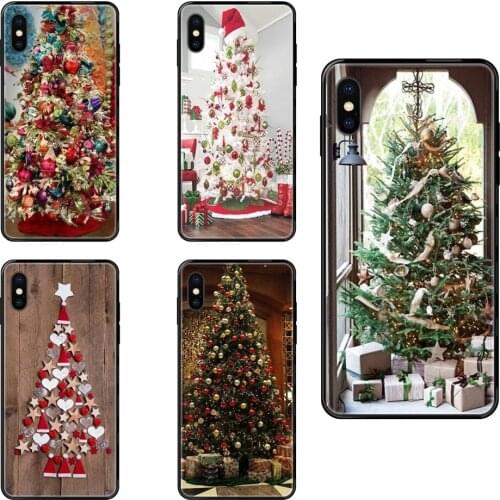 Features Christmas Tree Black Soft TPU Cell Phone Case For Samsung Galaxy S5 S6 S7 S8 S9 S10 S10e S20 edge Lite Plus Ultra