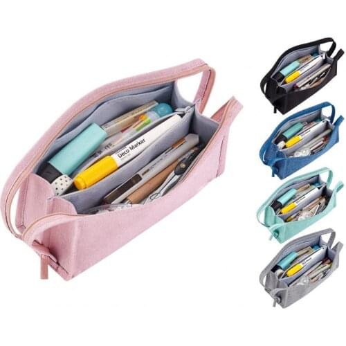 Double Face Pencil Bag Pen Case Special Macaron Color Dual Side Canvas Storage Pouch Stationery School Travel Gift