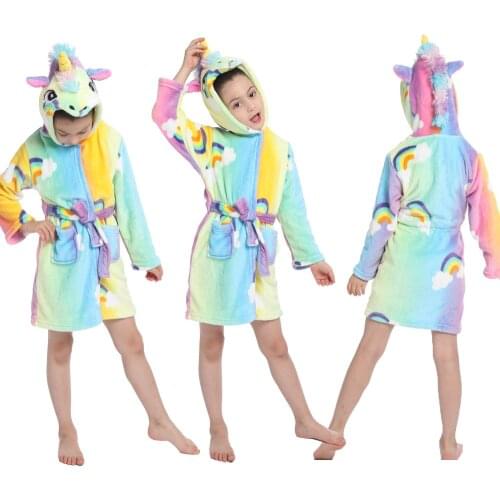 Children Bathrobe Nightgown Warm Robe Winter Girls Unicorn Kigurumi Plush Pajamas Cute Adults Animal Flannel Bath Robe Sleepwear